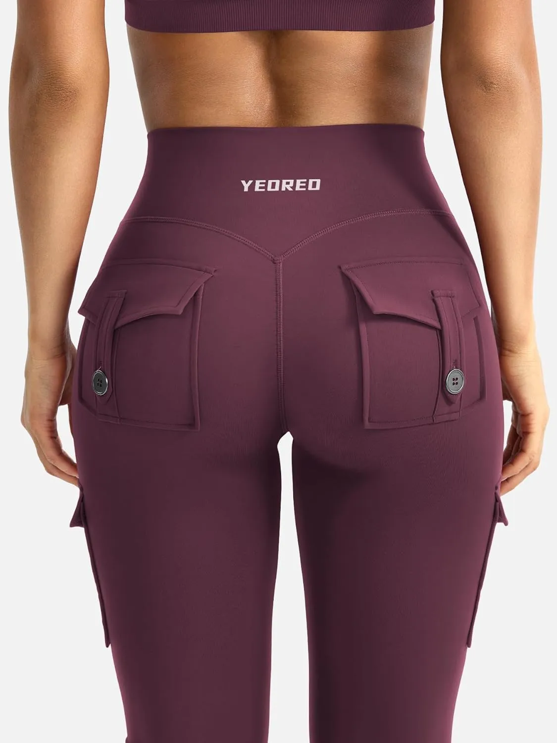 YEOREO CoreFlex Women Workout Flare Leggings with Pockets Hidden Scrunch High Waisted Cargo Gym Yoga No Front Seam Leggings