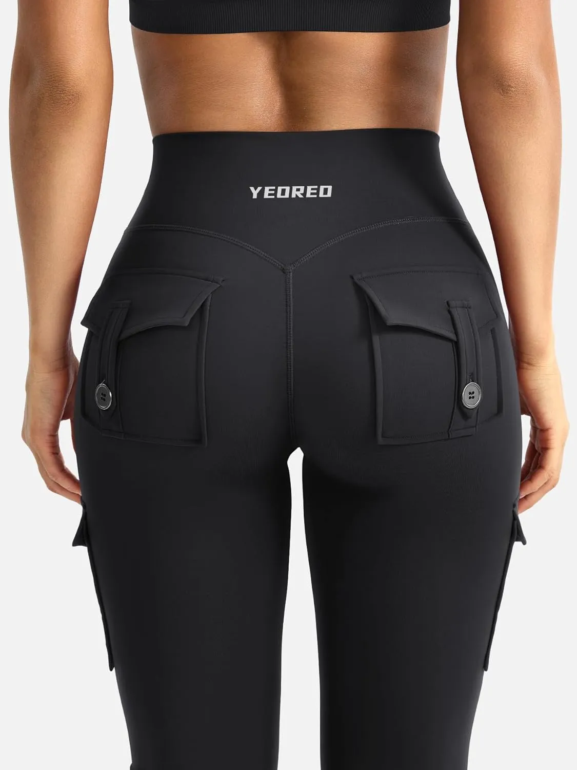 YEOREO CoreFlex Women Workout Flare Leggings with Pockets Hidden Scrunch High Waisted Cargo Gym Yoga No Front Seam Leggings