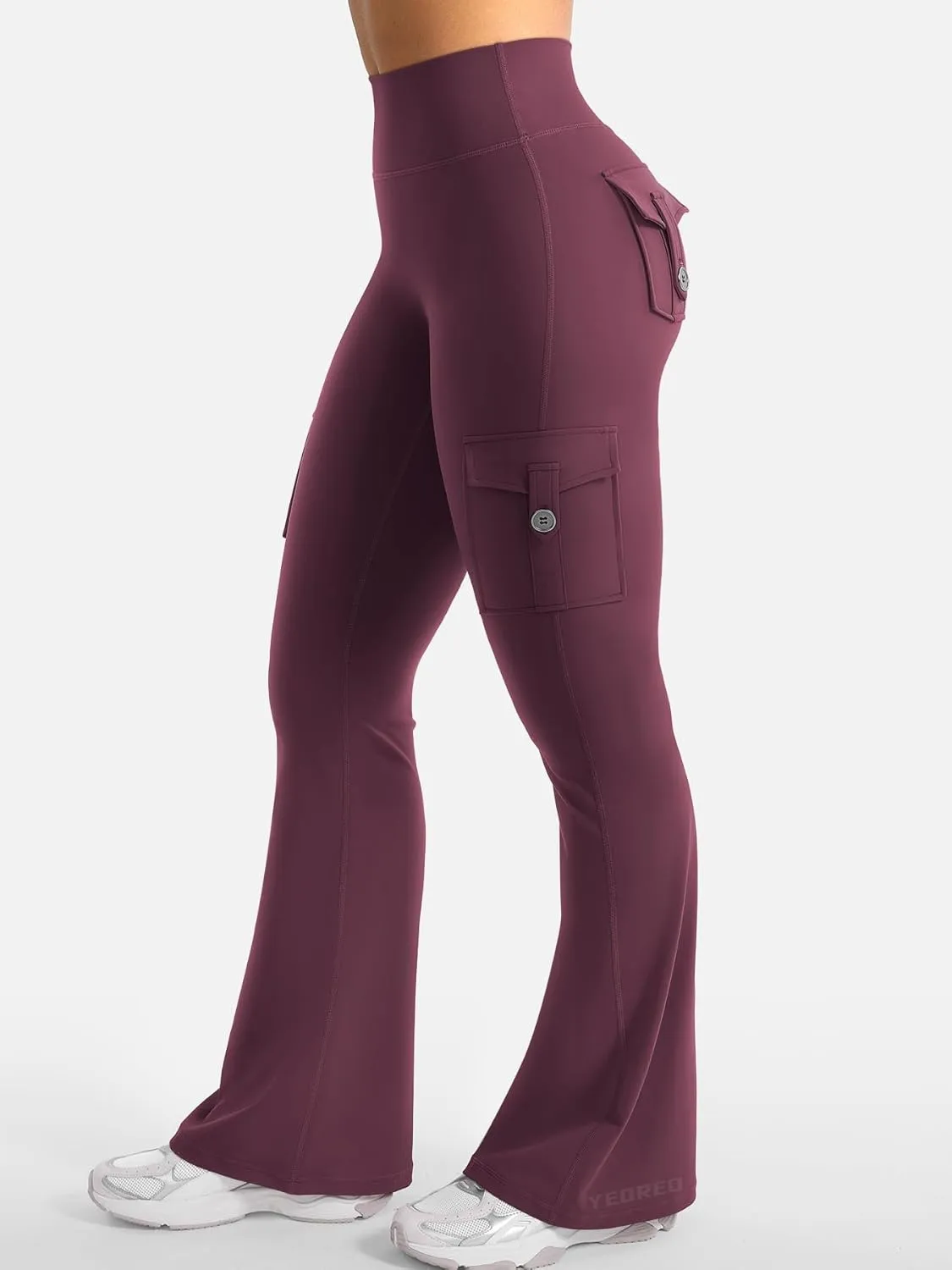 YEOREO CoreFlex Women Workout Flare Leggings with Pockets Hidden Scrunch High Waisted Cargo Gym Yoga No Front Seam Leggings