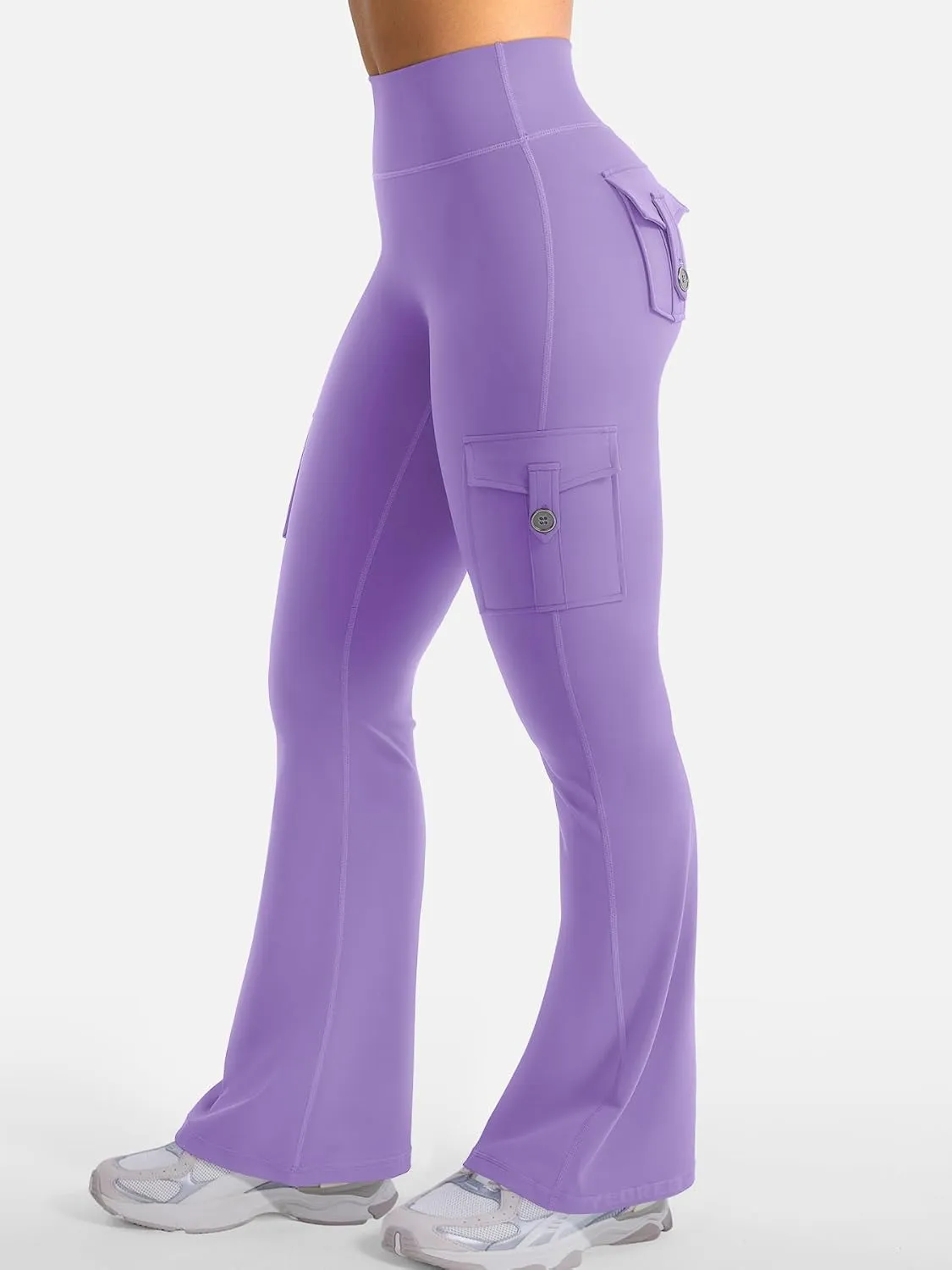 YEOREO CoreFlex Women Workout Flare Leggings with Pockets Hidden Scrunch High Waisted Cargo Gym Yoga No Front Seam Leggings