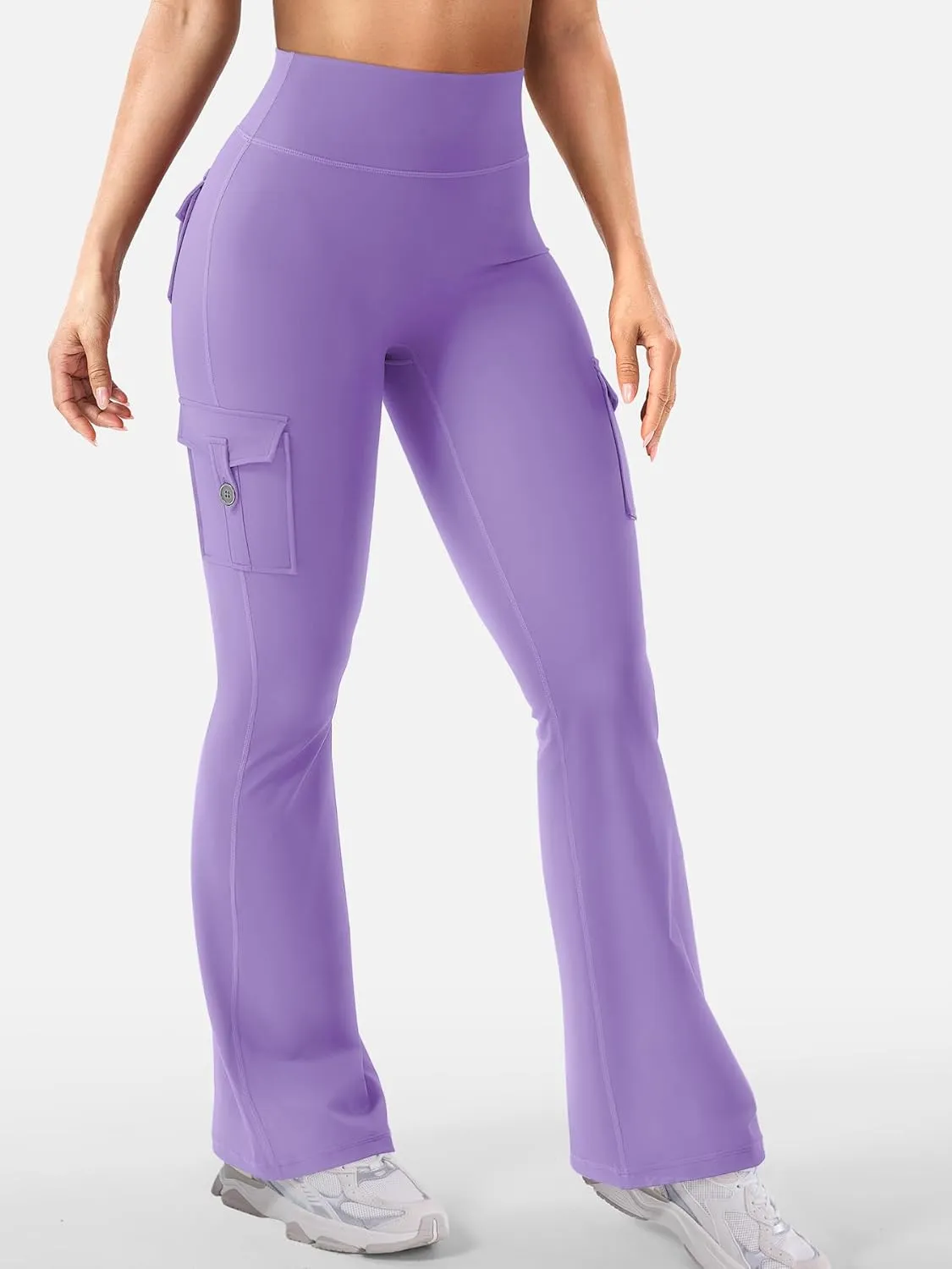 YEOREO CoreFlex Women Workout Flare Leggings with Pockets Hidden Scrunch High Waisted Cargo Gym Yoga No Front Seam Leggings