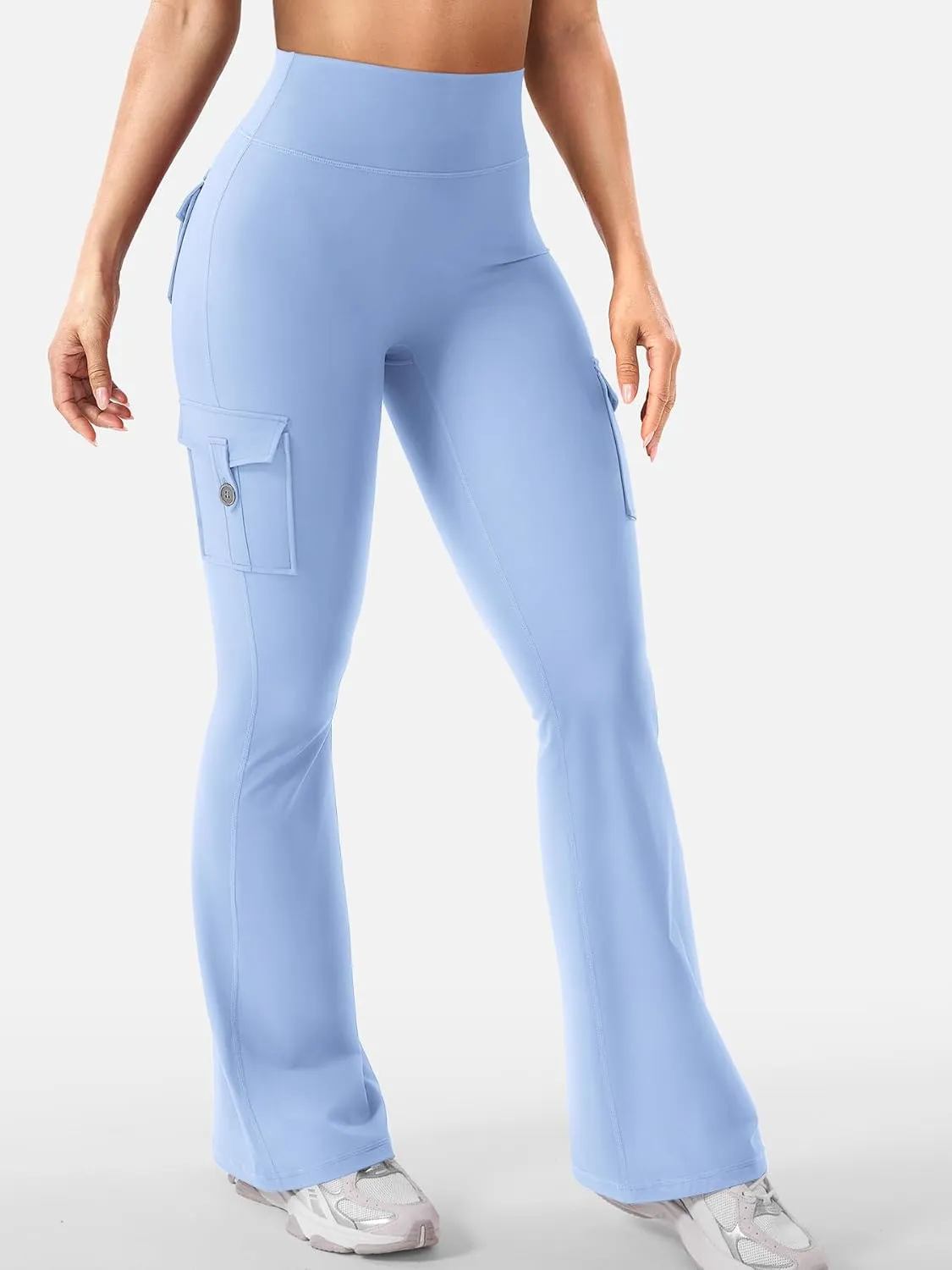 YEOREO CoreFlex Women Workout Flare Leggings with Pockets Hidden Scrunch High Waisted Cargo Gym Yoga No Front Seam Leggings