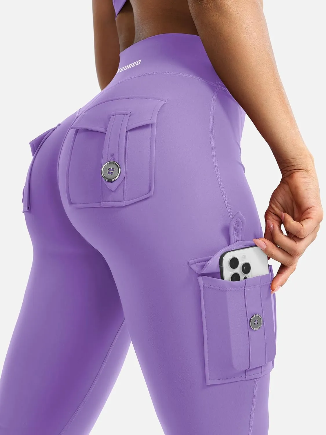 YEOREO CoreFlex Women Workout Flare Leggings with Pockets Hidden Scrunch High Waisted Cargo Gym Yoga No Front Seam Leggings