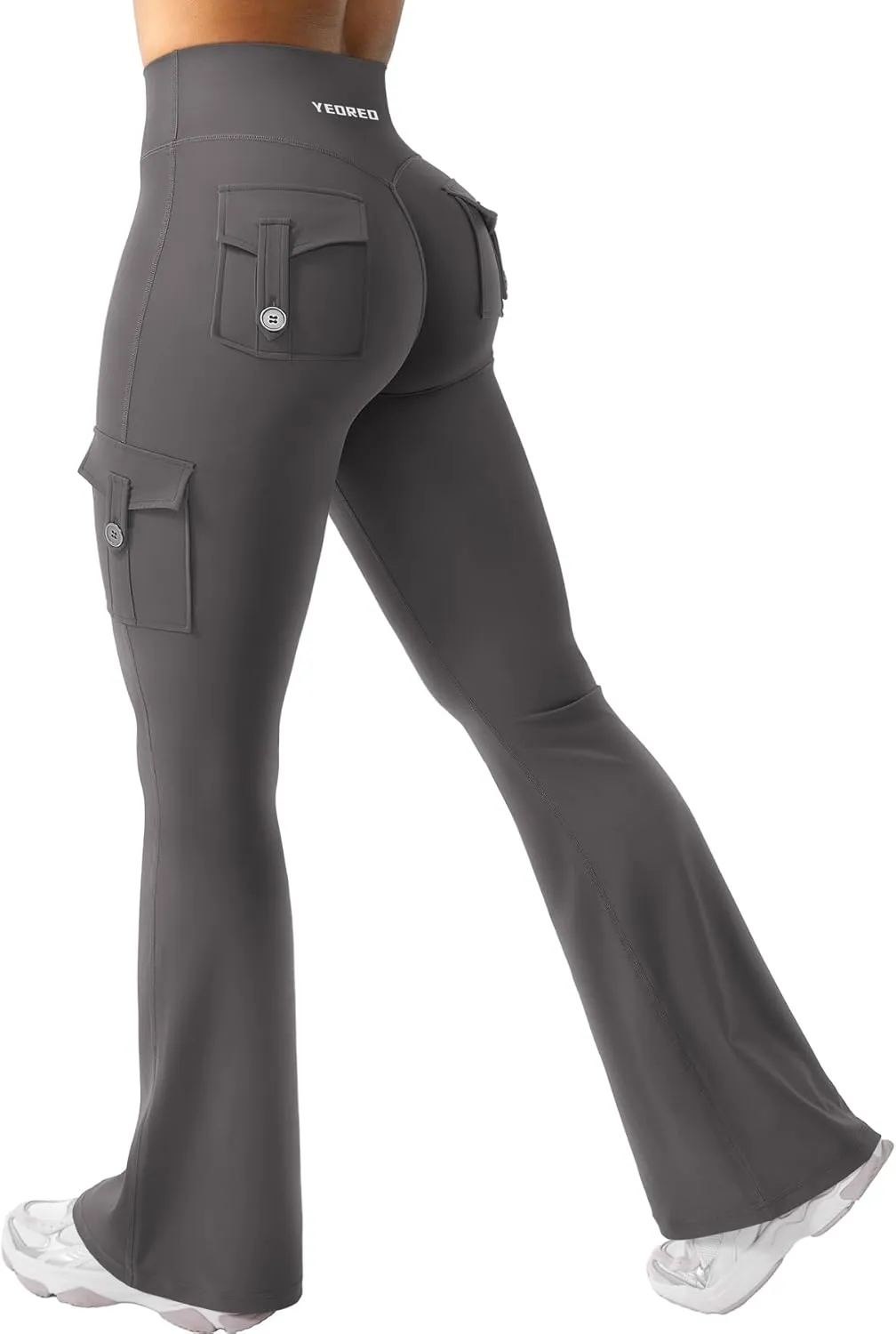YEOREO CoreFlex Women Workout Flare Leggings with Pockets Hidden Scrunch High Waisted Cargo Gym Yoga No Front Seam Leggings