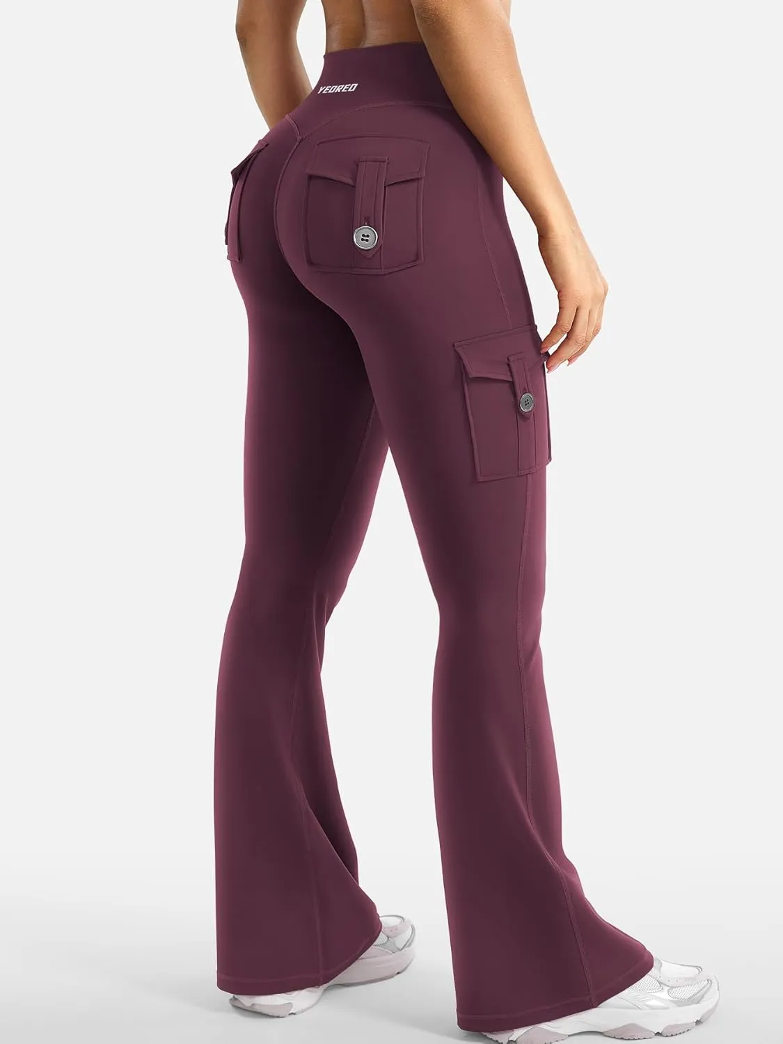 YEOREO CoreFlex Women Workout Flare Leggings with Pockets Hidden Scrunch High Waisted Cargo Gym Yoga No Front Seam Leggings