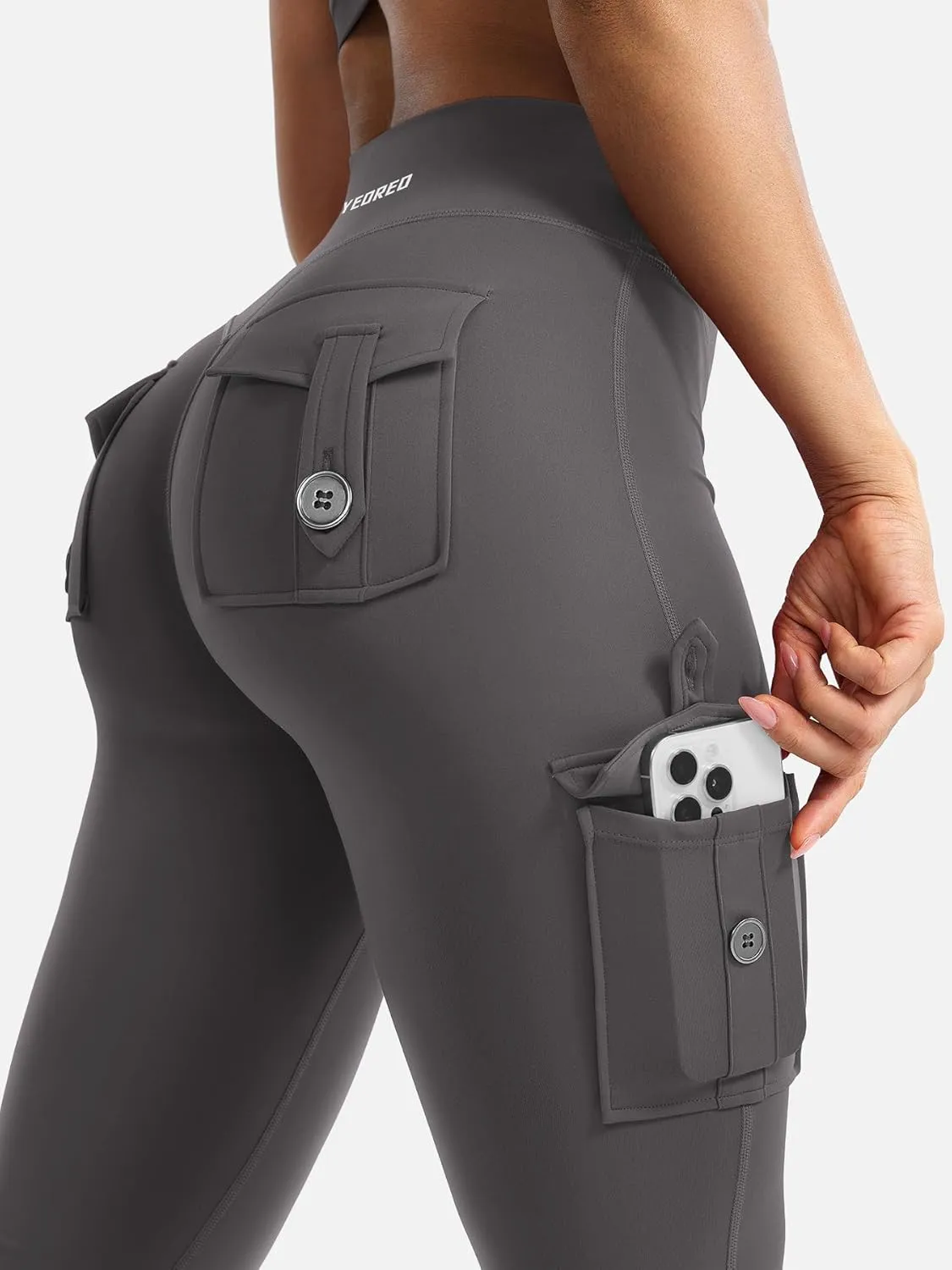 YEOREO CoreFlex Women Workout Flare Leggings with Pockets Hidden Scrunch High Waisted Cargo Gym Yoga No Front Seam Leggings