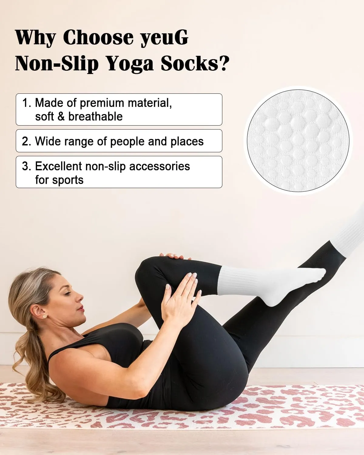yeuG 4 Pairs Non Slip Pilates Socks with Grips for Women, Crew Grip Socks for Yoga, Barre, Hospital, Barefoot Workout