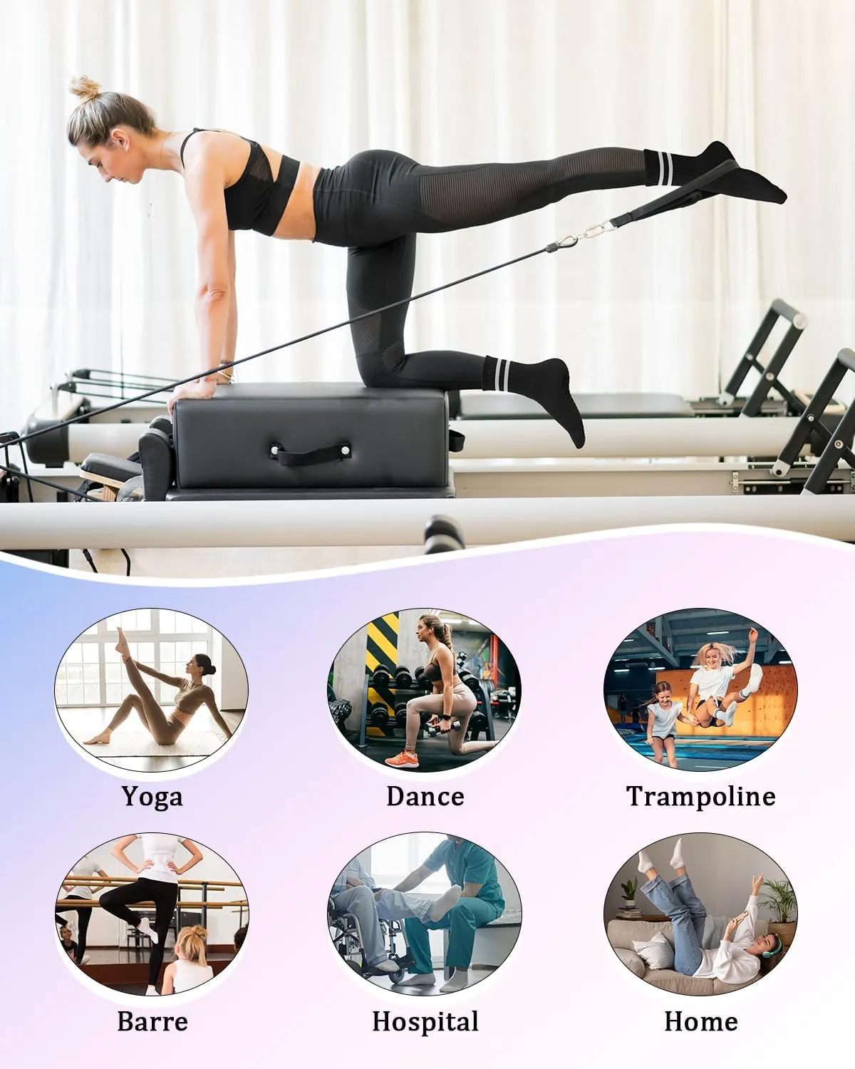 yeuG 4 Pairs Non Slip Pilates Socks with Grips for Women, Crew Grip Socks for Yoga, Barre, Hospital, Barefoot Workout