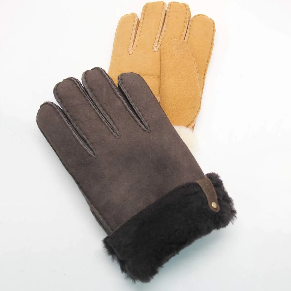 YISEVEN Men's Merino Rugged Lambskin Shearling Leather Gloves Flip Cuff