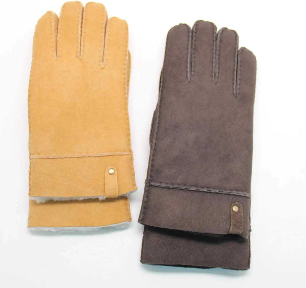 YISEVEN Men's Merino Rugged Lambskin Shearling Leather Gloves Flip Cuff